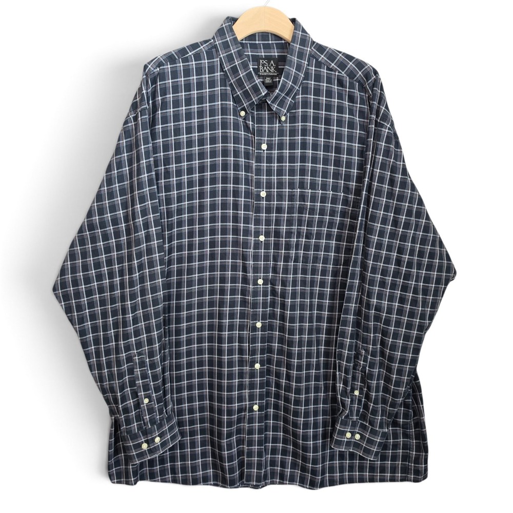 Jos A Bank Traveler Shirt Mens 2XLT Plaid Button Down Collar Long Sleeve Tall